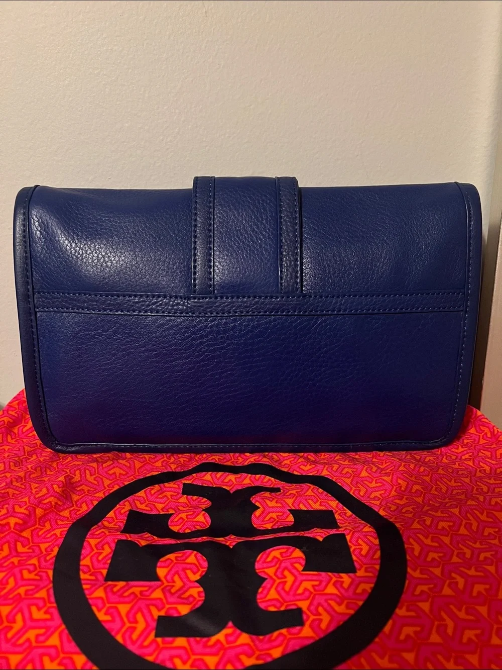 Tory Burch Royal Blue Leather Clutch with Gold Hardware